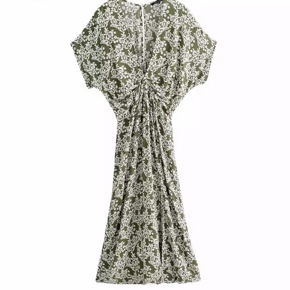 Green Leaf Floral Boho Gypsy Print Maxi Dress - Picture 5 of 9